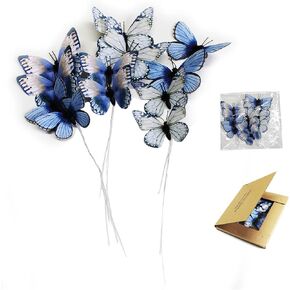 naudassods 12 Pack Butterfly Decorations, DIY 3D Butterfly Stakes Decor, 2 Sizes of Butterfly Ornament for Home Fake Flower Floral Supplies Tea Party Wedding Easter Christmas Spring Fall. (Blue 1) in Kuwait