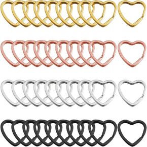 40pcs Heart Shape Key Ring Creative Flat Key Ring Metal Split Key Rings Heart Nickel Plated Silver Steel Split Ring for Home Car Office Organization,Key Accessories Connector Keychain(4 Colors)