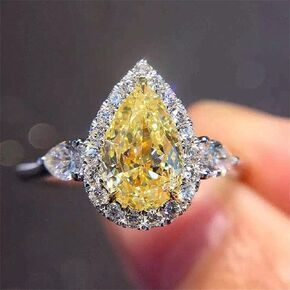 925 Sterling Silver Shiny Full Diamond Gemstone Ring Yellow Cubic Zirconia Rings CZ Diamond Multi Row Ring Eternity Engagement Wedding Band Ring for Women