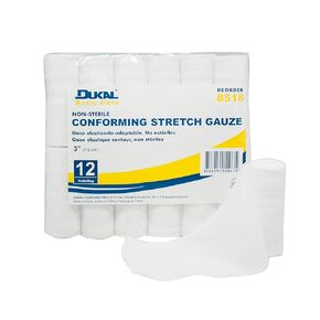 Dukal 8518 Basic Care Conforming Stretch Gauze Bandage, 3", Non-Sterile