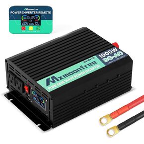 عاكس موجة جيبية نقية 1000 واط من Mxmoonfree 12 فولت تيار مستمر إلى 110/120 فولت تيار متردد مع جهاز تحكم عن بعد، شاشة LCD، 2 منفذ USB، 2 منافذ تيار متردد لنظام RV خارج الشبكة للسيارة الشمسية، معتمد من لجنة الاتصالات الفيدرالية (FCC) ROHS in Kuwait