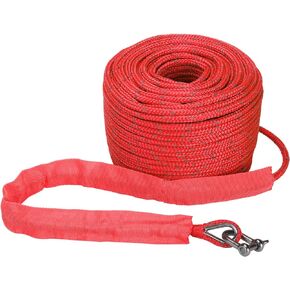 NovelBee 100 Feet 1/5 Inch Double Braid Nylon Boat Anchor rope,Mooring Anchor Line with Chafe Guard,Stainless Steel Thimble and Hook (Red)