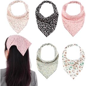 Haakong 5Pcs Scarf Headband Floral Bandanas for Women Elastic Hair Kerchief Comfortable and Adjustable Head Bandana for Women's Hair