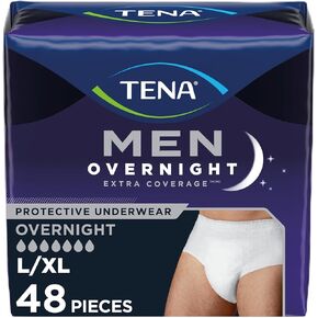 TENA Incontinence Underwear for Men, Overnight Absorbency, Extra Coverage, Large/XLarge - 48 Count