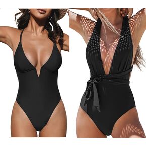 CUPSHE Women's Bikini Sets Swimsuit Deep V Neck Crisscross Back Bathing Suit, L