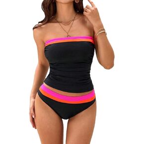 SOLY HUX Tankini Swimsuits for Women Color Block Bandeau Ruched Bikini Two Piece Bathing Suits