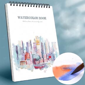 RGBMIX 8x11'' Watercolor Pad Book, 140lb/300gsm, 24 Sheets, Spiral-Bound Design, Fray-Free Pages Cold Press Paper Water Color Paper White