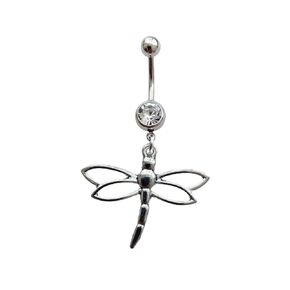 Cute Dragonfly Dangling Pendant Belly Button Ring, Insect Charm Surgical Stainless Steel 14 Gauge Navel Barbell Ring, Summer Fashion Piercing Body Jewelry
