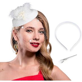 Bohend Fascinator Hat Flower Feather Veil Vintage Derby Hat Tea Party Wedding Hair Accessories with Pearl for Women and Girls