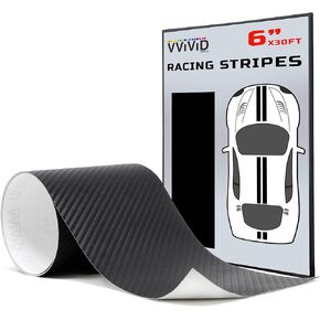 VViViD Black Carbon Fiber Adhesive Vinyl Racing Stripe Wrap Film Roll (6 Inch x 30ft)