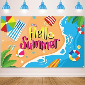 Beach Backdrop Decorations Hawaiian Pool Party Banner Pool Surfboard Background for Birthday Summer Themed Party Supplies Favors Colorful