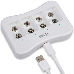 9V Rechargeable Battery Charger 4-Slot Hixon, Fast 9V Lithium Battery Charger with LED Indicator, Type-C Charging Port