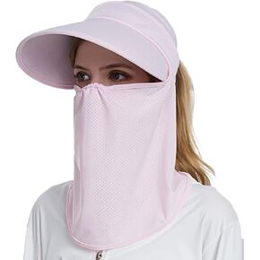 Women Sun Visor Hats, Wide Brim UV Protection Sun Visor Cap with Ponytail Hole & Removeable Flap Outdoor UPF 50+