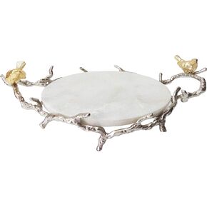 A&B Home Marble Round Branch Design Handles and Stand Tray, Shiny Nickel