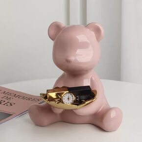 Ceramic Bear Sculpture with Tray Glossy Black Decoration Bear Decorative Storage Tray for Keys Home Office Table Desk Modern Art Figurines Decor