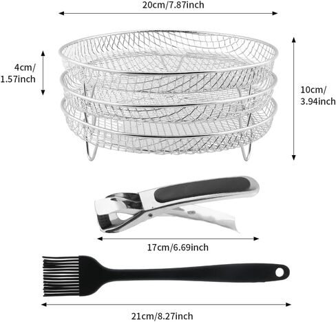 Serveyou 3 Pcs Air Fryer Racks,Air Fryer Three Layer Mesh Set,Heightening Feet Air Fryer Rack,with Oil Brush and Clip Stainless Steel Stack able for Air Fryers,Ovens, Air Fryer Accessories in Kuwait