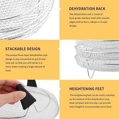 Serveyou 3 Pcs Air Fryer Racks,Air Fryer Three Layer Mesh Set,Heightening Feet Air Fryer Rack,with Oil Brush and Clip Stainless Steel Stack able for Air Fryers,Ovens, Air Fryer Accessories in Kuwait
