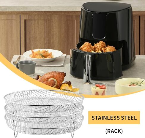 Serveyou 3 Pcs Air Fryer Racks,Air Fryer Three Layer Mesh Set,Heightening Feet Air Fryer Rack,with Oil Brush and Clip Stainless Steel Stack able for Air Fryers,Ovens, Air Fryer Accessories in Kuwait