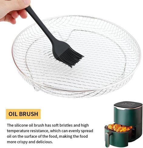 Serveyou 3 Pcs Air Fryer Racks,Air Fryer Three Layer Mesh Set,Heightening Feet Air Fryer Rack,with Oil Brush and Clip Stainless Steel Stack able for Air Fryers,Ovens, Air Fryer Accessories in Kuwait