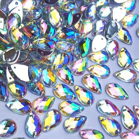 300Pcs 0.31x0.51″ Drop Shape Crystal Yellow Clear Acrylic Sew On Rhinestones Flatback Sewing Stones for Clothes Dress Crafts Garments Accessories (AB) in Saudi Arabia