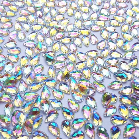 300Pcs 0.31x0.51″ Drop Shape Crystal Yellow Clear Acrylic Sew On Rhinestones Flatback Sewing Stones for Clothes Dress Crafts Garments Accessories (AB) in Saudi Arabia