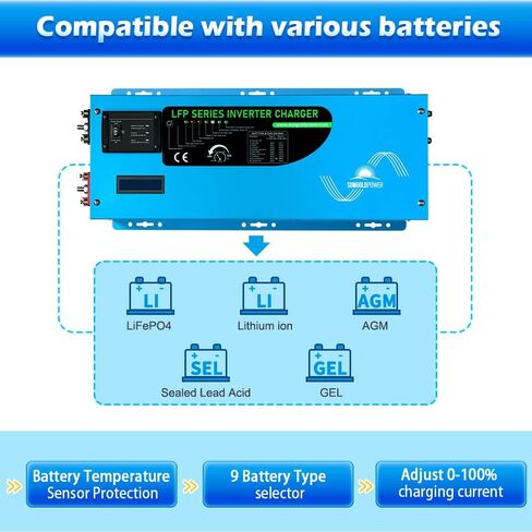 Sungoldpower 3000W DC 12V Peak 9000W Inverter Charger Pure Sine Wave Upgrade, AC 120V with 90A Battery AC Charger LCD Display, Low Frequency Inverter, for RV, Trailer, Camper, Home, Boat in Saudi Arabia
