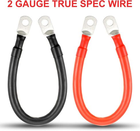 Gulfmew 4 قطع 2 كابل بطارية AWG بطول 1 قدم، 2 كابل عاكس طاقة أسود و2 أحمر مع عروات نحاسية معلب مقاس 5/16 بوصة للسيارات والطاقة الشمسية وRV والبحرية وعربات الجولف وجزازة العشب وبطاريات عاكس الطاقة in Kuwait