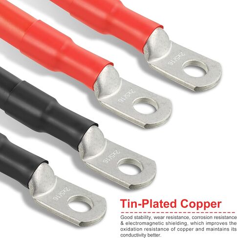 Gulfmew 4 قطع 2 كابل بطارية AWG بطول 1 قدم، 2 كابل عاكس طاقة أسود و2 أحمر مع عروات نحاسية معلب مقاس 5/16 بوصة للسيارات والطاقة الشمسية وRV والبحرية وعربات الجولف وجزازة العشب وبطاريات عاكس الطاقة in Kuwait