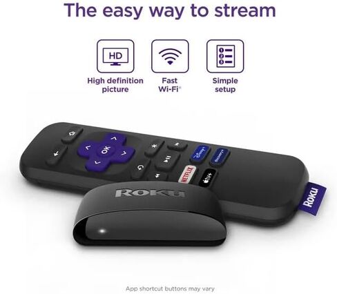 جهاز البث Roku Express HD مع كابل HDMI عالي السرعة، وجهاز تحكم عن بعد قياسي (بدون أدوات تحكم في التلفزيون) وواي فاي سريع، يتضمن حقيبة in Kuwait