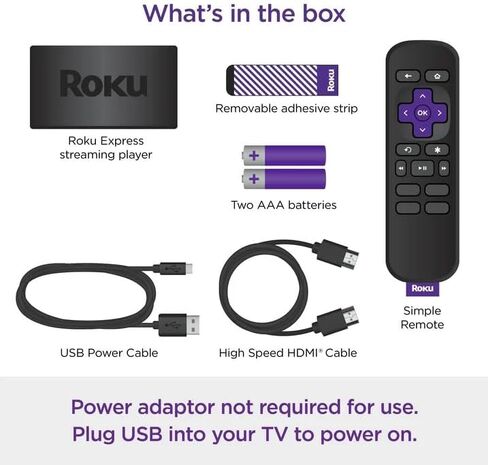 جهاز البث Roku Express HD مع كابل HDMI عالي السرعة، وجهاز تحكم عن بعد قياسي (بدون أدوات تحكم في التلفزيون) وواي فاي سريع، يتضمن حقيبة in Kuwait