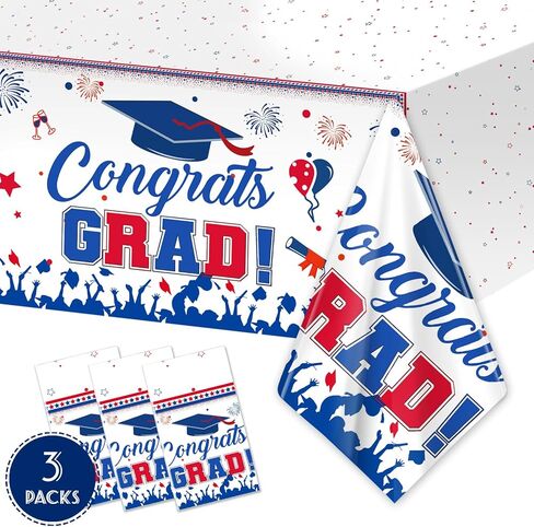 مفرش طاولة التخرج فئة 2024، 3 قطع باللون الأحمر والأبيض والأزرق مفرش طاولة تهنئة التخرج، ديكورات حفلات التخرج للاستعمال مرة واحدة 2024، أغطية طاولات من الألومنيوم لمستلزمات حفلات التخرج، 54 × 108 in Kuwait