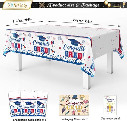 مفرش طاولة التخرج فئة 2024، 3 قطع باللون الأحمر والأبيض والأزرق مفرش طاولة تهنئة التخرج، ديكورات حفلات التخرج للاستعمال مرة واحدة 2024، أغطية طاولات من الألومنيوم لمستلزمات حفلات التخرج، 54 × 108 in Kuwait