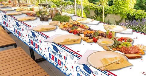 مفرش طاولة التخرج فئة 2024، 3 قطع باللون الأحمر والأبيض والأزرق مفرش طاولة تهنئة التخرج، ديكورات حفلات التخرج للاستعمال مرة واحدة 2024، أغطية طاولات من الألومنيوم لمستلزمات حفلات التخرج، 54 × 108 in Kuwait