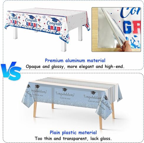 مفرش طاولة التخرج فئة 2024، 3 قطع باللون الأحمر والأبيض والأزرق مفرش طاولة تهنئة التخرج، ديكورات حفلات التخرج للاستعمال مرة واحدة 2024، أغطية طاولات من الألومنيوم لمستلزمات حفلات التخرج، 54 × 108 in Kuwait