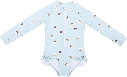 LIZENS Girls' One-Piece Swimwear Rash Guard Swimsuit Zipper Bathing Suits Long Sleeve Ruffle Girl Full Cover Flower Print in Saudi Arabia