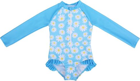 LIZENS Girls' One-Piece Swimwear Rash Guard Swimsuit Zipper Bathing Suits Long Sleeve Ruffle Girl Full Cover Flower Print in Saudi Arabia