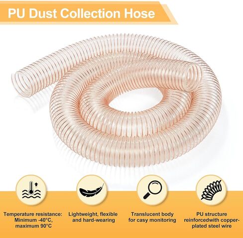 Flexible PU Dust Collection Hose with Stainless Steel Hose Clamps Clear Vacuum Hose Dust Collection Fittings Dust Collector Accessories for Woodworking (2.5 Inch, 10 ft) in Saudi Arabia
