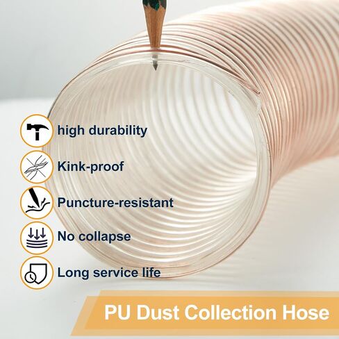 Flexible PU Dust Collection Hose with Stainless Steel Hose Clamps Clear Vacuum Hose Dust Collection Fittings Dust Collector Accessories for Woodworking (2.5 Inch, 10 ft) in Saudi Arabia