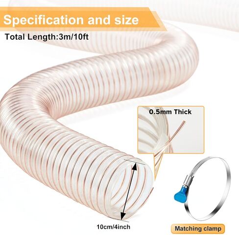 Flexible PU Dust Collection Hose with Stainless Steel Hose Clamps Clear Vacuum Hose Dust Collection Fittings Dust Collector Accessories for Woodworking (2.5 Inch, 10 ft) in Saudi Arabia