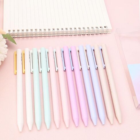 ITAWIXS 12pcs Aesthetic Retractable Gel Pens, 0.5mm Black Ink Fine Point Pens, Smooth Writing Pens, No Bleed & Smear, Cute School Office Supplies for Journaling Note Taking in Kuwait