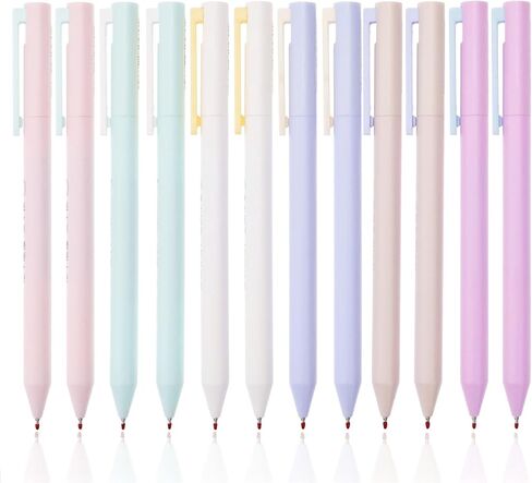 ITAWIXS 12pcs Aesthetic Retractable Gel Pens, 0.5mm Black Ink Fine Point Pens, Smooth Writing Pens, No Bleed & Smear, Cute School Office Supplies for Journaling Note Taking in Kuwait
