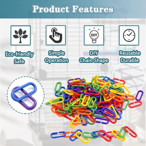 وصلات سلسلة بلاستيكية للطيور، 200 قطعة من خطافات C-Clips، وصلات سلسلة DIY C-Clips، سلاسل خطافات، طائرات شراعية سكرية، تسلق قفص أرجوحة للببغاء، الطيور، الفئران، C-Links، ألعاب تعليمية للأطفال، ألعاب العد in Kuwait