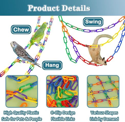 وصلات سلسلة بلاستيكية للطيور، 200 قطعة من خطافات C-Clips، وصلات سلسلة DIY C-Clips، سلاسل خطافات، طائرات شراعية سكرية، تسلق قفص أرجوحة للببغاء، الطيور، الفئران، C-Links، ألعاب تعليمية للأطفال، ألعاب العد in Kuwait