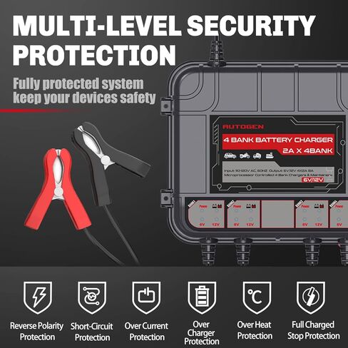 AUTOGEN شاحن بطاريات بحري 4 بنوك، 8 أمبير (2 أمبير لكل بنك) شاحن ذكي للبطارية، شاحن بطارية 6 فولت و12 فولت وحافظ البطارية in Kuwait