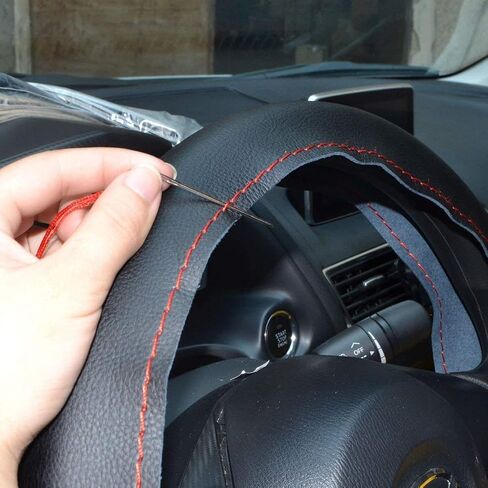 Genuine Leather Car Steering Wheel Cover,Universal Fit 13-15 inch Car Truck Steering Wheel Cover,Leather Steering Wheel Cover Lace Up, Stitch On Wrap, DIY Stitch w/Needle Thread in Saudi Arabia