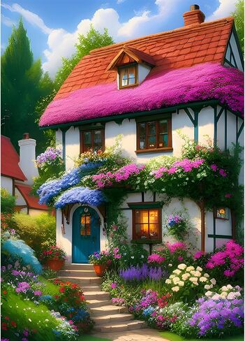 مجموعات الرسم الفني الماسي للحديقة من MXJSUA Garden Cottage، مجموعات فنية ماسية DIY للبالغين المبتدئين، مجموعة طلاء فني 5D مع قطع الماس المستديرة لهدايا ديكور الحائط (12 × 16 بوصة) in Saudi Arabia