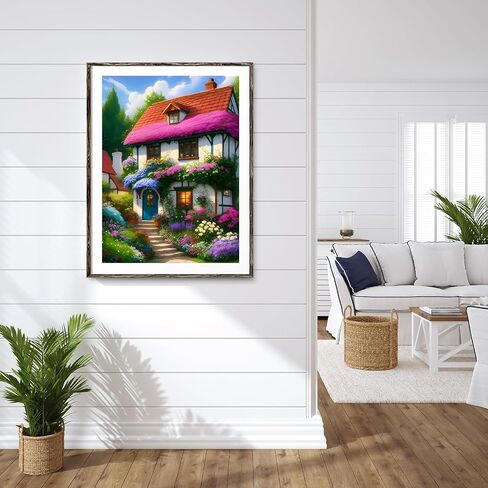 مجموعات الرسم الفني الماسي للحديقة من MXJSUA Garden Cottage، مجموعات فنية ماسية DIY للبالغين المبتدئين، مجموعة طلاء فني 5D مع قطع الماس المستديرة لهدايا ديكور الحائط (12 × 16 بوصة) in Saudi Arabia