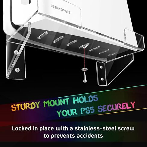 حامل حائط أكريليك من UCINNOVATE متوافق مع جهاز Playstation 5 (القرص والإصدار الرقمي)، طقم تثبيت على الحائط مع ضوء Dreamcolor لجهاز PS5، ملحق لوحدة تحكم ألعاب PS5 in Kuwait