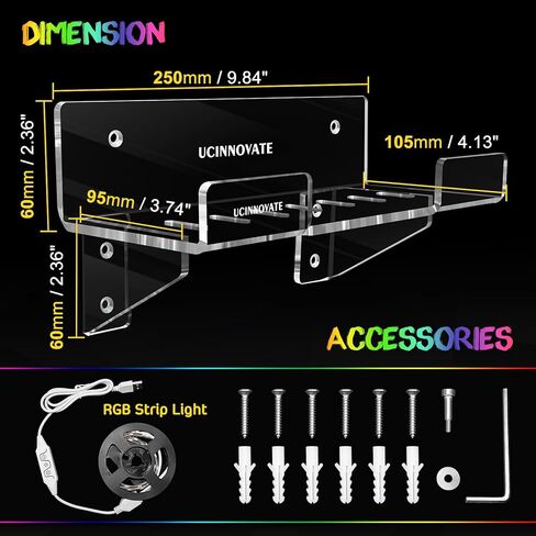 حامل حائط أكريليك من UCINNOVATE متوافق مع جهاز Playstation 5 (القرص والإصدار الرقمي)، طقم تثبيت على الحائط مع ضوء Dreamcolor لجهاز PS5، ملحق لوحدة تحكم ألعاب PS5 in Kuwait