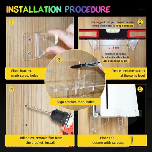 حامل حائط أكريليك من UCINNOVATE متوافق مع جهاز Playstation 5 (القرص والإصدار الرقمي)، طقم تثبيت على الحائط مع ضوء Dreamcolor لجهاز PS5، ملحق لوحدة تحكم ألعاب PS5 in Kuwait